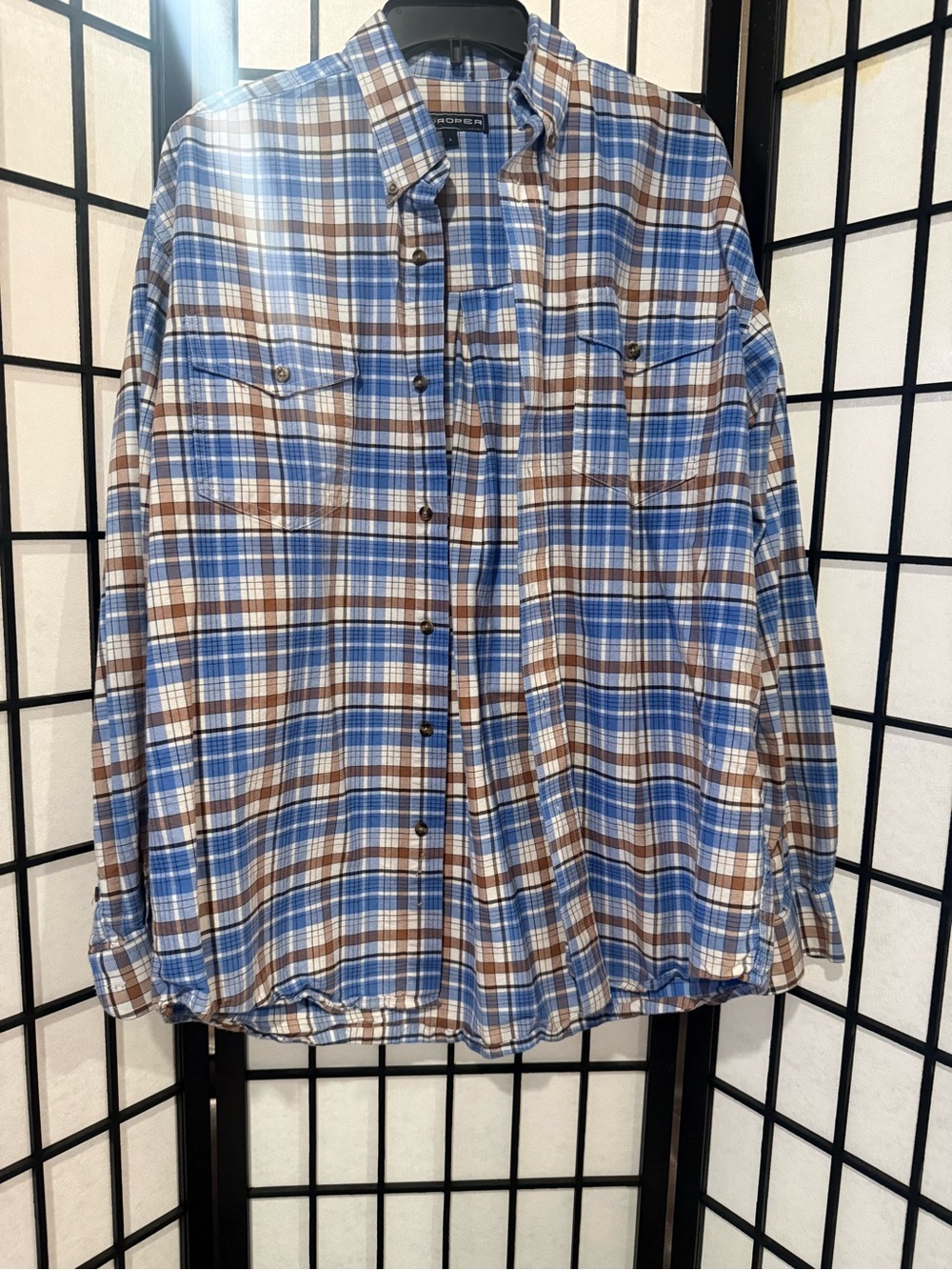 Roper Blue and Brown Plaid Button-Down Shirt